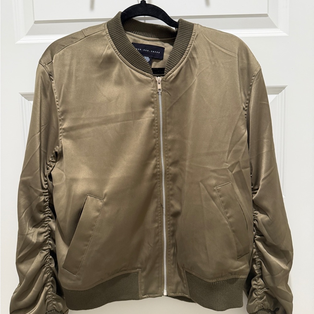Olive Satin Bomber Jacket